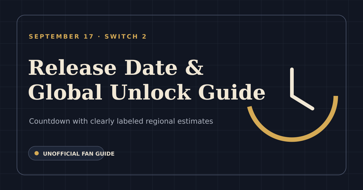 Original release guide card showing September 17, Nintendo Switch 2 and a clock motif for regional unlock estimates.